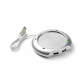 USB Hub 4 ports avec chauffe-tasse intégré argenté – fond blanc