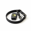 Traceur GPS Pet Paw noir empreinte patte jaune avec collier et câble USB – fond blanc