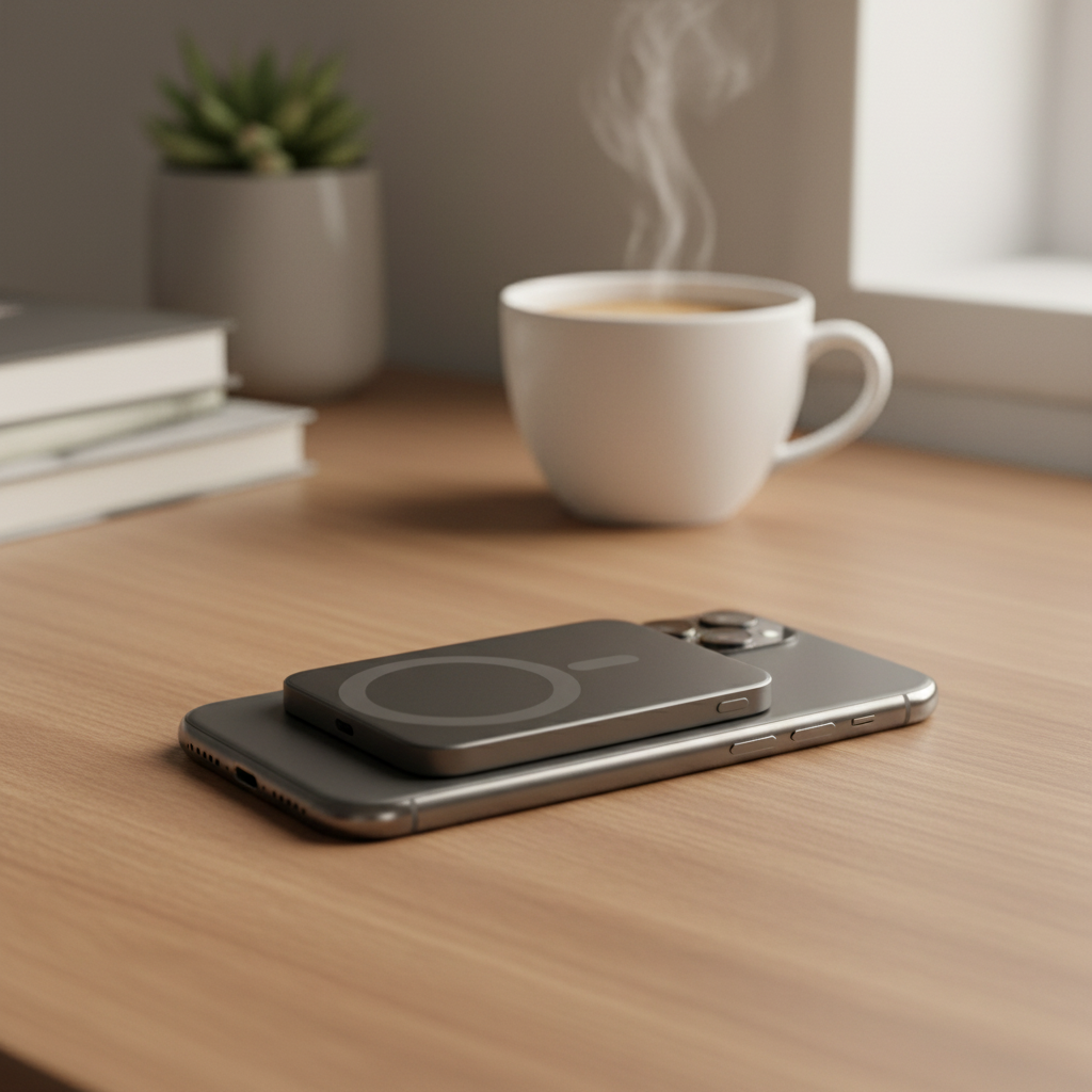 Batterie externe MagSafe ultra-fine fixée magnétiquement sur un iPhone